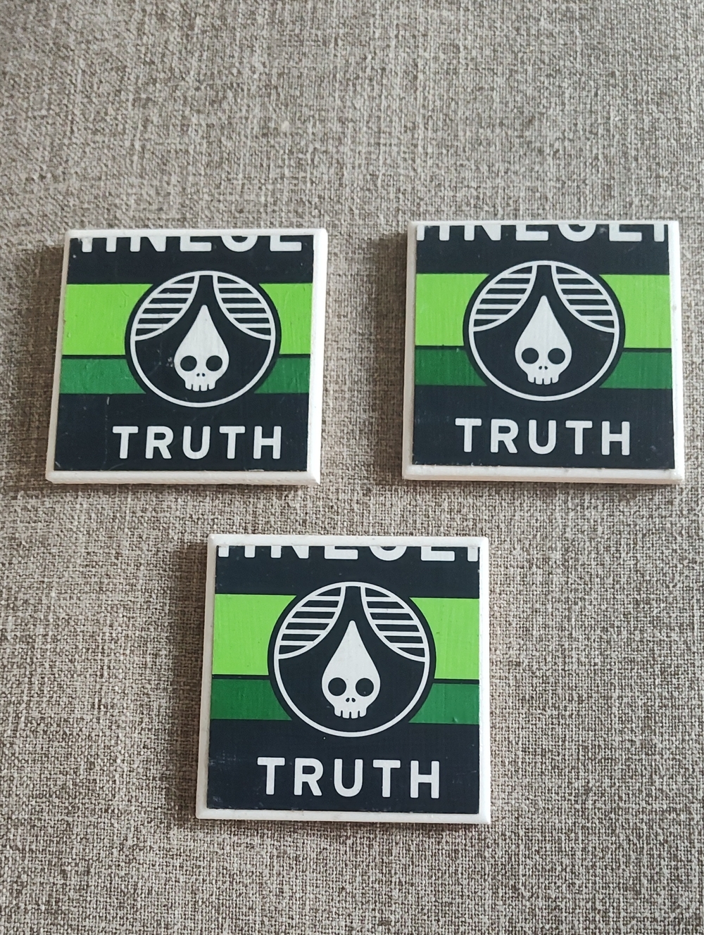 Handmade Truth Beer Black & Bright Green Logo Set Of 3 Tile Coasters